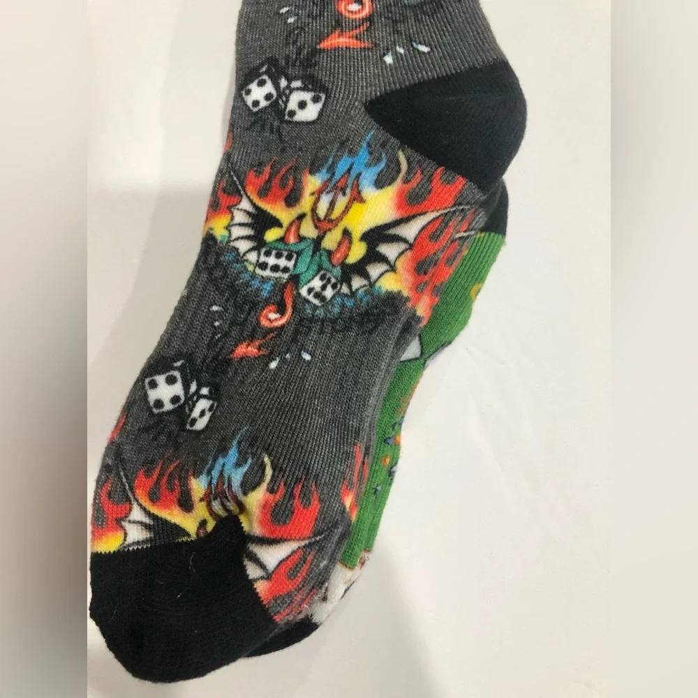 Ed Hardy green‎ and gray multi iconic Ed Hardy printed l crew socks - 2pairs new